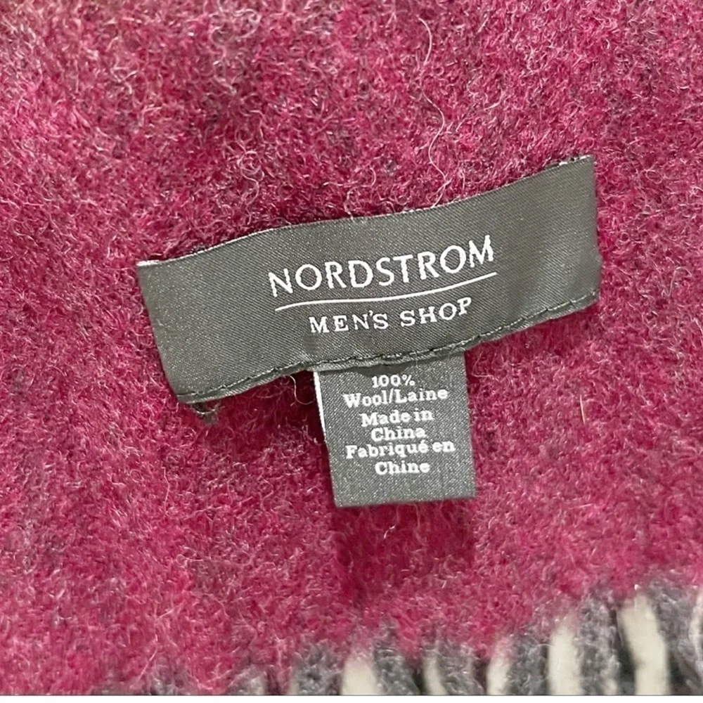 NORDSTROM Men’s Shop Charcoal Gray Maroon Plaid Soft Fringe Classic Scarf